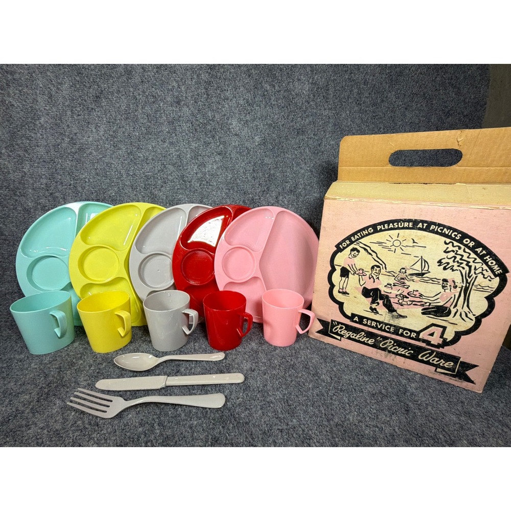 Vintage Gothamware Regaline Picnic Ware Set 5 Service Multi Color Plastic Plates